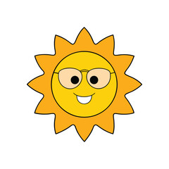 A cheerful cartoon sun with sunglasses