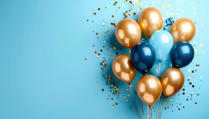 Blue Gold Balloons Party Decor.