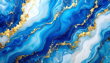 Blue Gold Marble Texture Swirl.