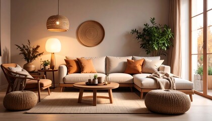 Cozy living room with autumn decor.
