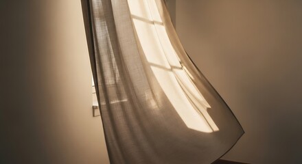 Sheer Curtain Flowing Gently in Sunlight Through Window at Home