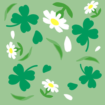 Scattered Clover and Daisy Design