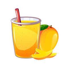 Mango smoothie in a glass. Summer refreshing drink, juice, smoothie. Vector illustration.
