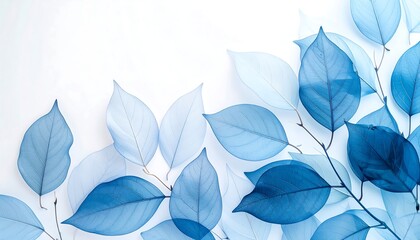 Blue leaves with white background.