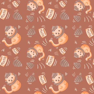 Whimsical Mocha Cat & mocha Cream Pattern - Mocha moose