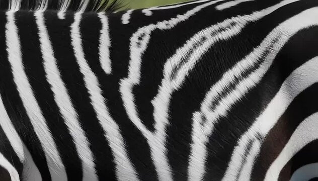 A macro view of a zebra's skin, showcasing the detailed texture of its iconic black and white striped fur pattern