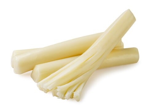Pile of string cheese close-up on a white background. Isolated