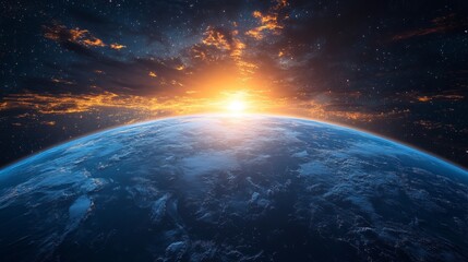 Breathtaking View of Earth with a Stunning Sunrise Over Horizon