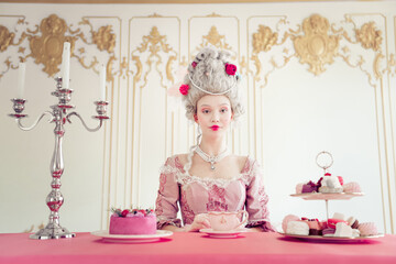 Young woman in historical costume with elegant hairstyle, embodying a blend of past and present