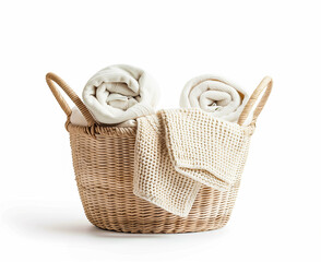 A cozy basket filled with soft rolled blankets, perfect for adding warmth and comfort to any space.