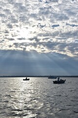 Fishing boats at sunset 