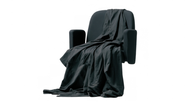 Dark coat draped over a vacant seat, creating a sense of absence and mystery, isolated on transparent background, perfect for compositing and creative projects