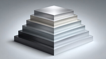 Sleek metallic layers stacked in pyramid shape, showcasing modern design and elegance