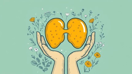 Artistic Representation of Hands Holding Human Kidneys Design