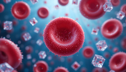 Red blood Cells and glucose in the bloodstream, blood sugar and diabetes concept image 