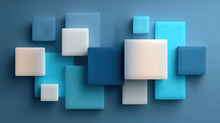 Modern abstract wall art with geometric shapes blue and white tones, creating calming atmosphere