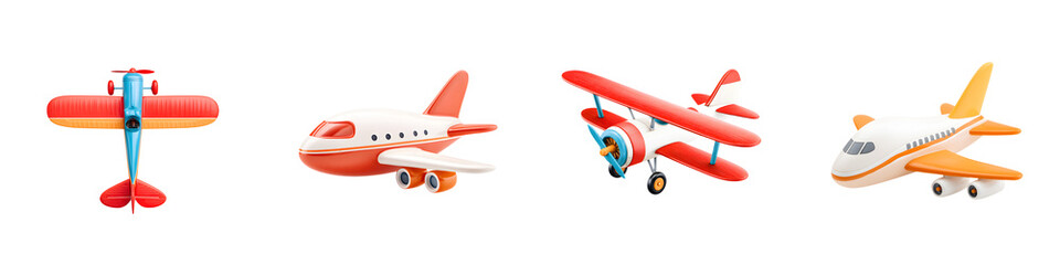 Colorful toy airplanes in various designs and styles