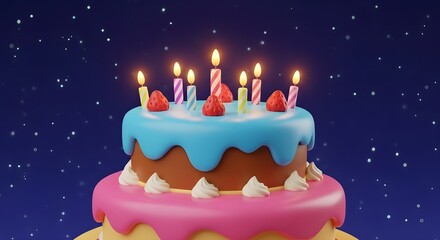 Cute Cartoon Birthday Cake with Candles (5K)