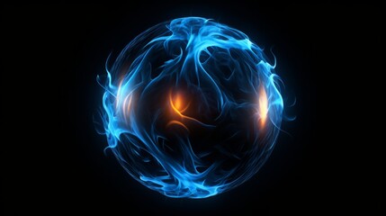 Blue flame sphere isolated on a black background