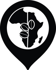 Travel Coffee Icon with Beans and Map vector silhouette illustration