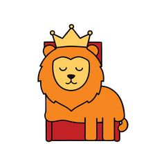 A lion wearing a crown and napping on a throne
