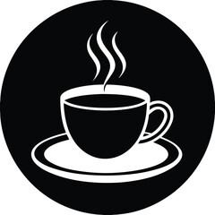 Vector Icon of a Steaming Coffee Mug with Saucer vector silhouette illustration