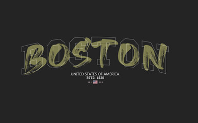 Obraz premium Art Tee, BOSTON urban street style typography with grunge brush strokes. slogan tee, BOSTON text graffiti, typography college varsity USA state slogan print. t shirt graphics print.eps8