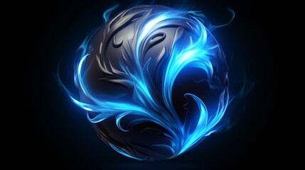 Blue flame sphere isolated on a black background