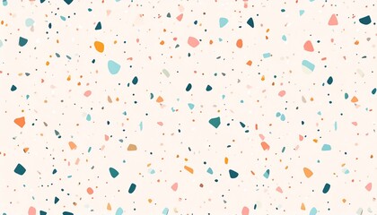 Seamless terrazzo pattern with colorful stone chips on neutral pastel background &mdash; tileable and scalable for fabric or interior use