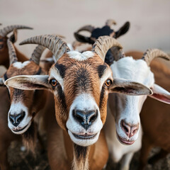 Brown Cute Smiling Goat Face Head Isolated on White Background