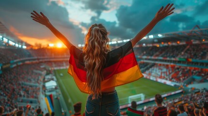 A passionate football fan waves a flag in celebration during a match, capturing the fervor and unity that sports bring to communities and the personal joy of victory.