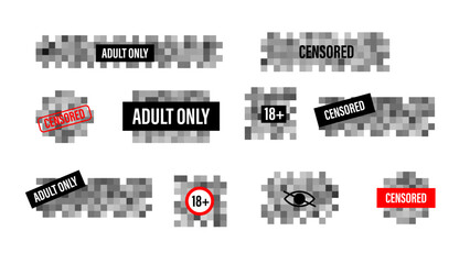 Naklejka na ściany i meble Censorship mosaic sign, censored bar and nudity pixel blur.Black censor pixel bar concept. 