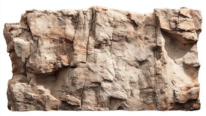 Natural rock face, textured and rugged.  Detailed,  layered,  and uneven rock formations, light beige and brown tones