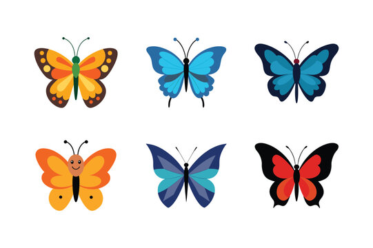 Set of colorful butterfly art collection
