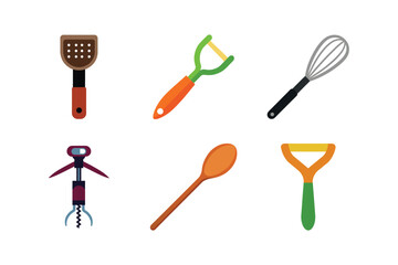 Set of colorful kitchen tools collection