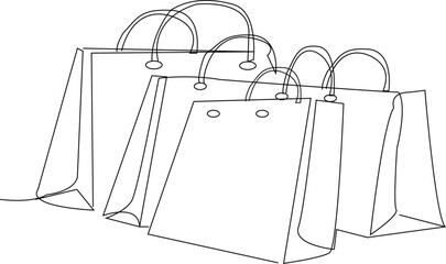  simple, elegant tote bags ready for a day of shopping or a casual outing, sketched in minimalist black lines liner style,