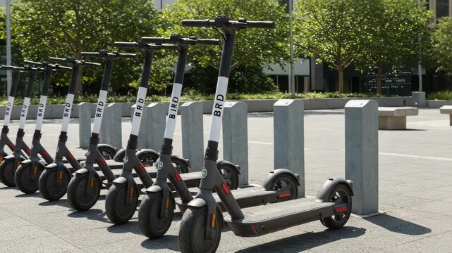 Electric Scooters Parked in City Row