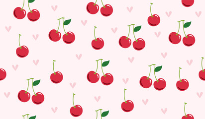 Cute cherry fruits pattern background vector design