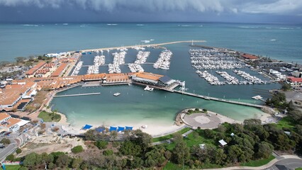 Hillarys, Australia – June 3, 2025: Aerial View of The Hillarys Boat Harbour of Perth CBD