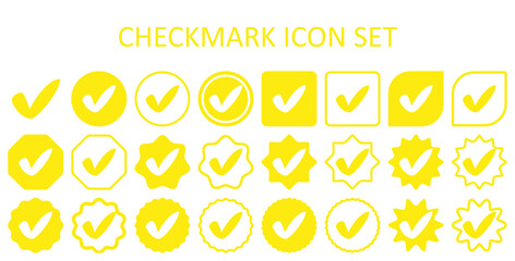 Yellow checkmark icon set. Accept checkmark icon set. Approved symbol. Checklist chechkmark icon symbols vector illustration. Editable color.