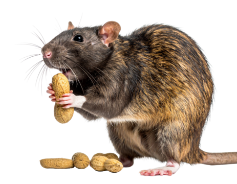 Giant Pouched Rat Holding a Nut with Bulging Cheek Pouches, Three‑Quarter View, Isolated on Transparent Background