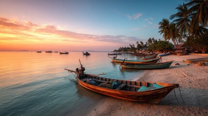 Sunset Serenity: Tropical Beach Boats