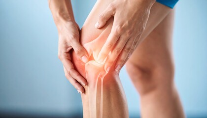 Woman holding painful knee.