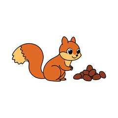 A squirrel collecting acorns