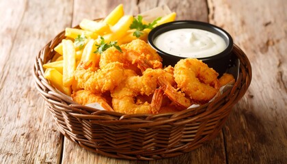 Crispy Shrimp with Fries, and Dip Basket.