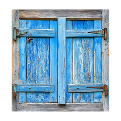 Rustic Weathered Blue Wooden Window Shutters with Hinges