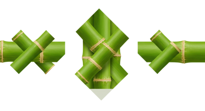 Decorative Green Bamboo Stems Graphic Element with Twine Rope, Isolated Vector Illustration