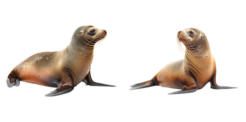 Two seals looking upward on transparent background