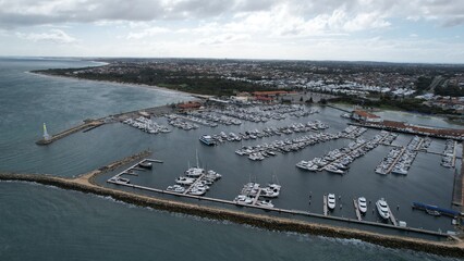 Hillarys, Australia – June 3, 2025: Aerial View of The Hillarys Boat Harbour of Perth CBD