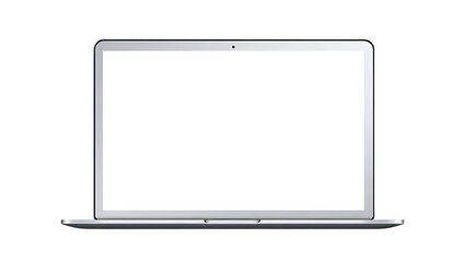 Silver laptop with a blank white screen isolated on a white background in a studio shot view
